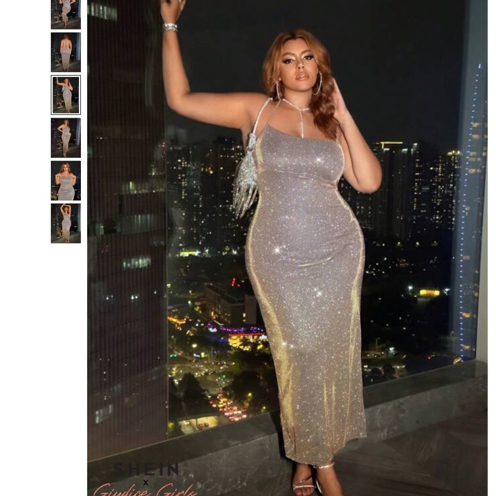 SHEIN Gold Sequin One Shoulder Cocktail Dress